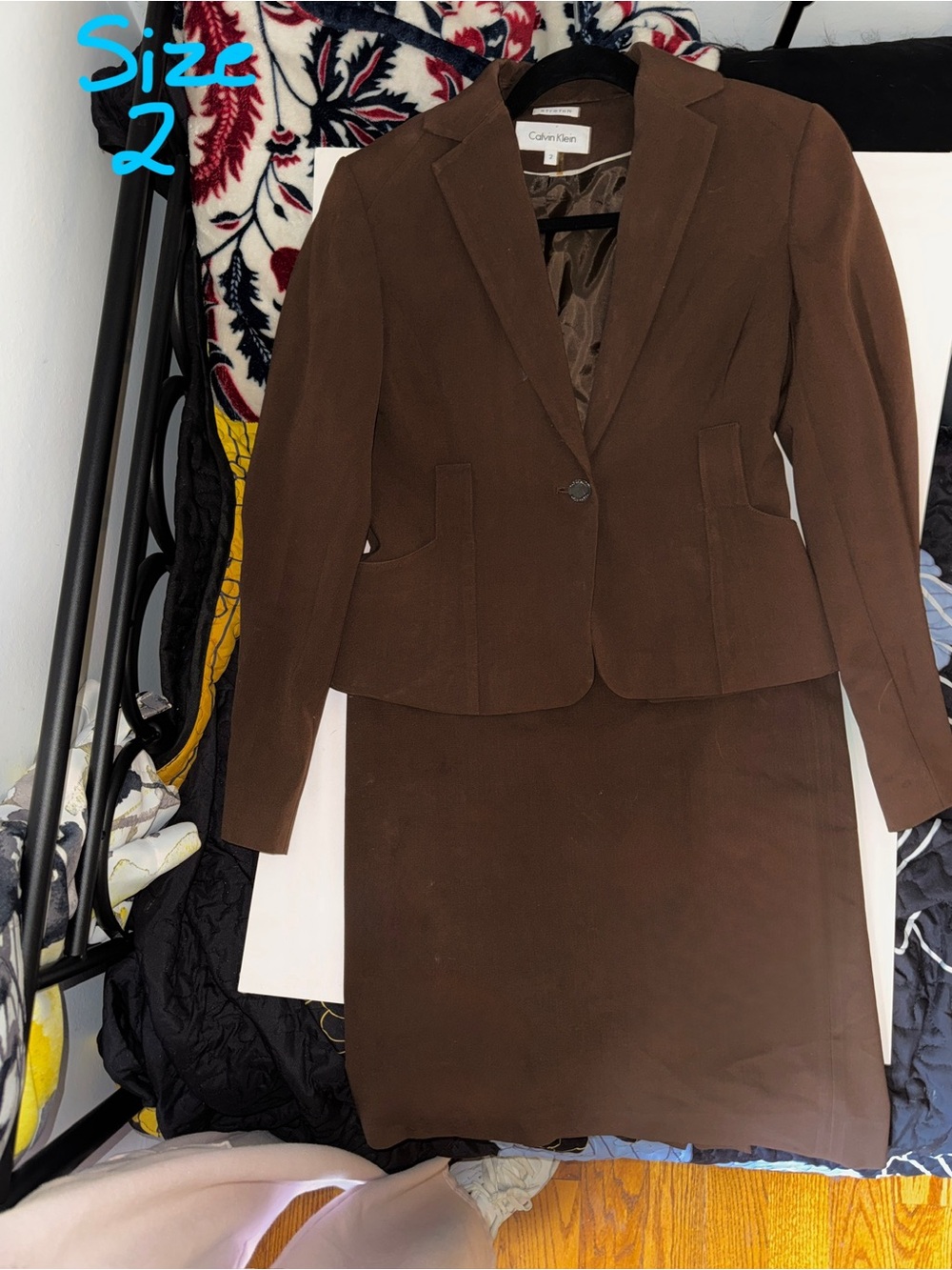 Calvin Klein Brown Women's Two-Piece Skirt Suit Blazer